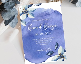 Editable Blue Digital Wedding Invitation Template - Instant Download - Modern Canva Wedding Invitation - Printable Wedding Invite - Minimali