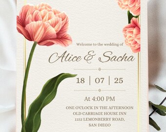 Floral Digital Wedding Invitation Template - Editable Wedding Invite - Instant Download Printable Invitation - Canva Wedding Invitation