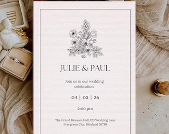 Minimalist Wedding Invitation Template - Editable Canva Invite - Modern Digital Wedding Invite - Printable Elegant Wedding Stationery