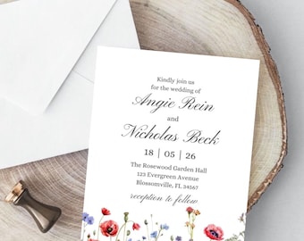 Floral Wedding Invitation Template | Editable Wedding Invite | Digital Wedding Invitation | Elegant Wildflower Design | Printable Invitation