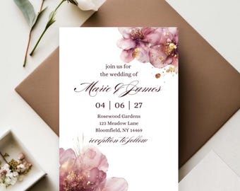 Floral Wedding Invitation Template | Editable Wedding Invite | Digital Wedding Invitation | Elegant Wildflower Design | Printable Invitation