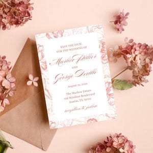 May include: Save the date for the wedding of Marlice Pillier and George Deville on August 16, 2026 at The Marlow Estate, 728 Windsor Boulevard, Austin, TX 78703. Reception to follow.