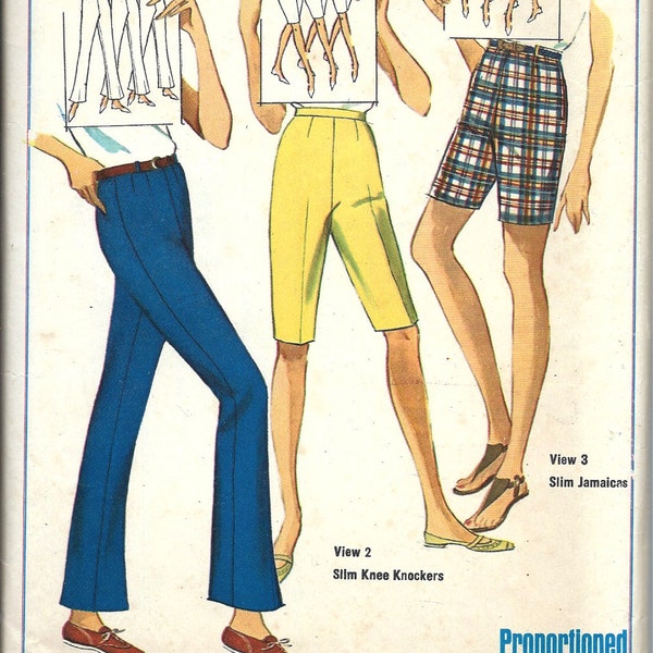 1960's Simplicity Sewing Pattern No. 6450  Shorts in Two  Lengths and Bell Bottom Pants Proportioned Sizes   Waist 26