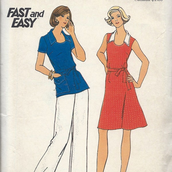 1970's Butterick Sewing Pattern No. 3714 Semi-Fitted A-Line Dress or Top and Pants Casual Dress Fast and Easy Pattern - Bust 36
