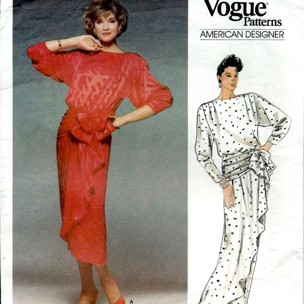 1980's  Vogue Sewing Pattern No. 1510 by Kasper  Evening Dress with Blouson Bodice and Wrap Draped Skirt  Size 12  Bust 34 UNCUT