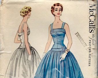 1955 McCall's 3185 Sewing Pattern  Evening Cocktail Dress with Fitted Bodice Shoulder Straps & Fine Pleated Full Skirt  -  Bust 30"