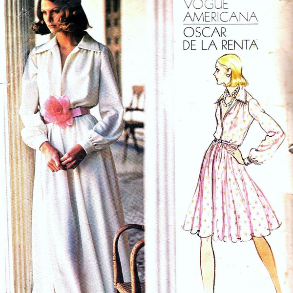 1973 Oscar De La Renta Evening Gown or Dress Deep V-Neckline with Collar Long Full Sleeve Shirtdress Vogue Sewing Pattern 2880 - Bust 32 1/2