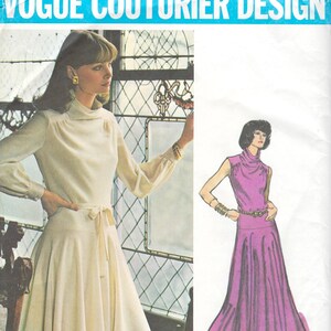 1970&#39;s Vogue Sewing Pattern No. 1102 Designed by Belinda Bellville Evening Gown with Bias Cowl Neckline Size 10  Bust 32 UNCUT