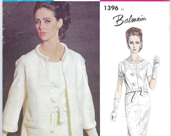 Rare 1960's Vogue Paris Original No. 1396 by Balmain  Two Piece Dress & Roll Collar Jacket Mother of the Bride  Size 14  Bust 34  UNCUT