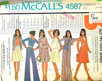 1970's McCall's Sewing Pattern No. 4587  Shirt-Jacket or Top  Skirt & Pants  Wardrobe Separates  Large Size   Bust 38 - 42  UNCUT
