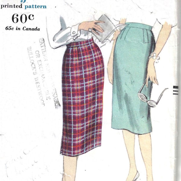 Late 1950's Slim Skirt  Dart Fitted Wiggle Skirt  Vogue 9860 Vintage Sewing Pattern  Easy to Make - Waist 32