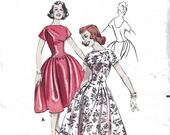 1950's Butterick Sewing Pattern No. 8526 Cocktail Party Dress Bateau Neckline Deep Scoop Back  Size 12  Bust 32
