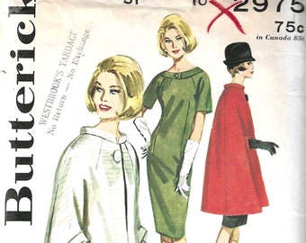 1960's Elegant Sheath Dress and A-Flare Cape with Arm Band Openings  Butterick 2975 Sewing Pattern  Cocktail Holiday Party  Bust 31