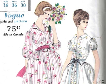 Late 1950's Vogue Sewing Pattern 9776  Brunch Coat Dress for Garden Party  Border Prints Dress with Full Skirt  -  Bust 36  Uncut