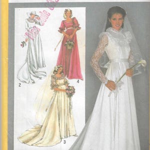 May include: Simplicity pattern 9755 for Misses' wedding dresses. The cover shows illustrations of bridal gowns, including a white satin dress with lace sleeves and a long train. The pattern includes sizes 10.
