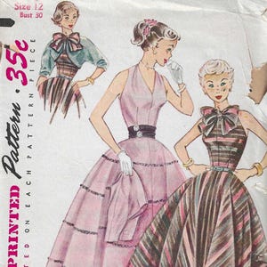 Rare Simplicity 3957 Sewing Pattern  Evening Length Gown with Halter Bodice and Flared Skirt with Short Jacket Cover-up Cocktail Party Dress