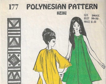 1960's Polynesian Pattern No. 177  Hawaiian MuuMuu Tent Dress in Two Lengths  Sleeveless or Wide Sleeves  Caftan Style Lounge Wear