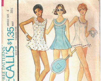 Complete Vintage Sewing Pattern Bikini Panties Size 12 & 14 Br 30 32 1970's Simplicity 6953 Girls Tennis Mini Dress Cut on 14