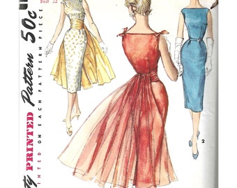 1950's Evening Fitted Sheath  Cummerbund with Flowing Back Panels  Simplicity Sewing Pattern No. 1679  Party Cocktail Dress  Bust 32