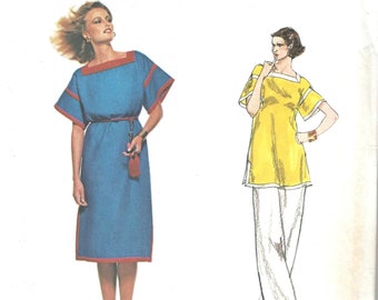 1970's Vogue Paris Original 1647 by Emanual Ungaro Summer Dress or Tunic with Square Neckline & Pants  Size 12  Bust 34  Uncut