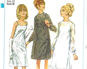 1960's Mod Cocktail Party Slip-Dress A-Line with Lace or Sheer Overdress  Simplicity Sewing Pattern No. 6784  Size 12  Bust 32  UNCUT