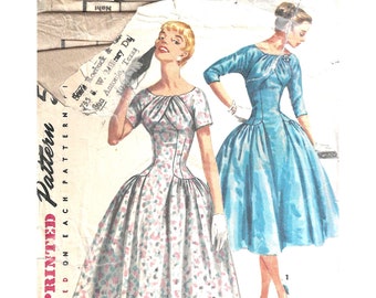 1950's Cocktail Party Dress with Kimono Sleeves   Pleated Bodice Neckline  Short or 3/4 Length Sleeves  Simplicity 1537 Sewing Pattern