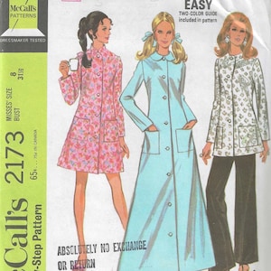 1960 gewaad in drie lengtes en broeken McCall's 2173 Naaipatroon Lounge- en nachtkleding Bandkraag Peter Pan-kraag maxi-gewaad - buste 31 1/2