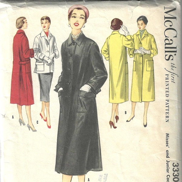 1950's Elegant Slim Coat or Jacket Topper McCall's 3330 Vintage Sewing Pattern Evening or Day Coat - Bust 34