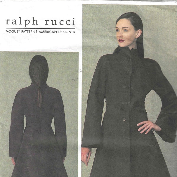 Ralph Rucci Vogue Schnittmuster V1419 Moderne taillierte A-Line-Mantel-Trichterausschnitt und Naht-Detail Größe 10 - 12 & 14 Büste 82 bis 92