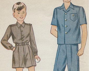 1950's Simplicity Vintage Sewing Pattern 4600 Boys Button Down Shirt Trousers and Shorts  JFK Jr. - Size 6
