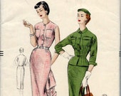 1954 Vogue Sewing Pattern 8347 Fitted Sleeveless Shirt Dress and Matching Fitted Jacket with Roll Back Cuffs Wiggle Dress - Bust 32
