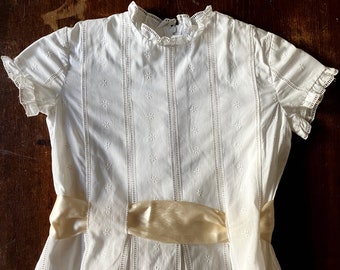 1960's White Eyelet Childs Dress by Florence Eiseman for I. Magnin & Co.  Vintage Party Holiday Dress  Box Pleat Skirt and Silk Ribbon Sash