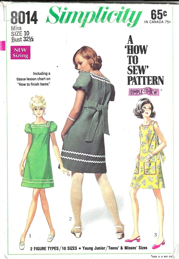1960's Simplicity Sewing Pattern No. 8014 Mod A-line Dress With Square  Neckline Summer Day Casual Dress Size 10 Bust 32 1/2 - Etsy