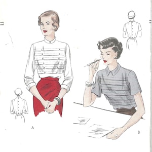 Late 40's Blouse Vogue 6736 Sewing Pattern Horizontal Front Tucks