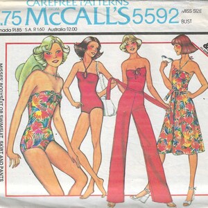 May include: A sewing pattern for a bodysuit, swimsuit, skirt, and pants. The pattern is from McCall's and the number is 5592. The pattern is for misses sizes 10-32 1/2.