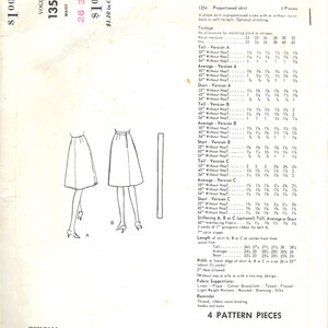 1960's Vogue A-Line Skirt in Proportioned Sizes with or without Waistband Vogue Sewing Pattern No. 1354 Waist 26 image 2
