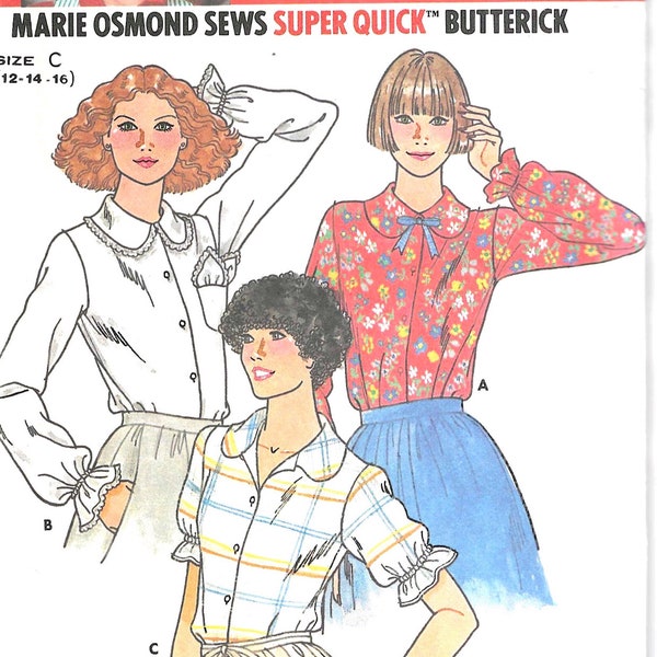 1970's Set of Semi-Fitted Blouses with Shaped Collar  Butterick Sewing Pattern No. 6113  Marie Osmond Pattern  Bust 34 - 38  Uncut
