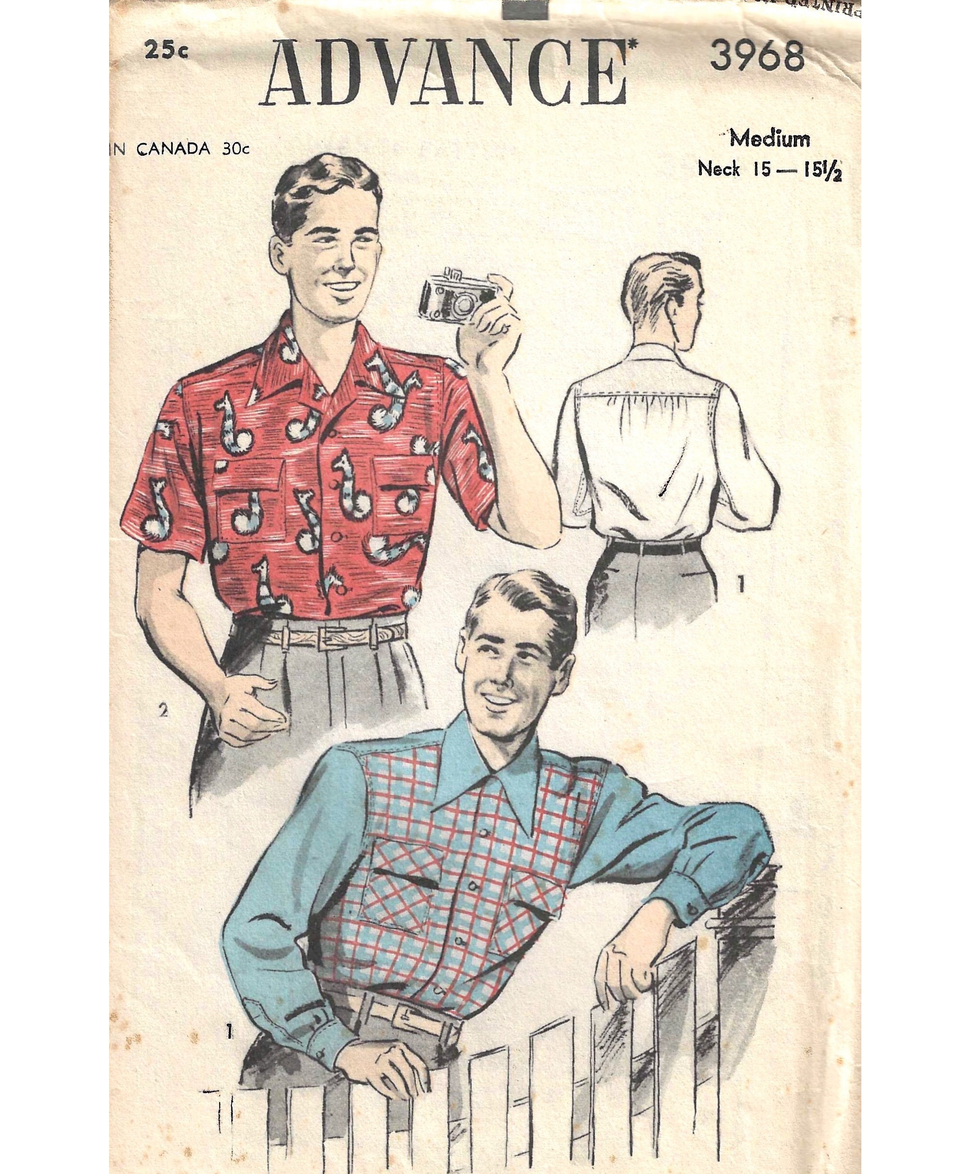 1940's Classic Men's Shirt With Pointed Collar Long or Short