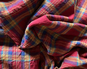 Vintage Fabric  Red Plaid Cotton / Rayon Woven Textile with Drape  Sewing Supply for Apparel or Home Decor