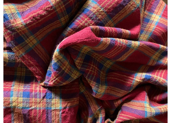 Vintage Fabric  Red Plaid Cotton / Rayon Woven Textile with Drape   2 Yards x 60 inches Wide