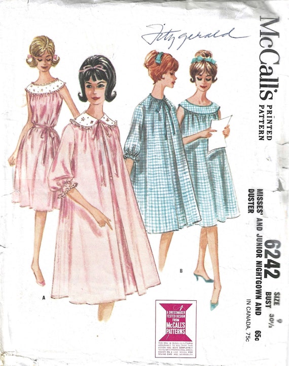 1960 s Sleeveless Nightgown With Yoke and Duster or Robe Mccall s