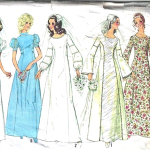 1970&#39;s Bridal Gown with Scoop Neckline and Long Bell Sleeves  Simplicity Sewing Pattern 9935  Bridesmaid Dress  Boho Wedding Dress