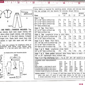 1960's Simplicity Sewing Pattern No. 3703 Slim Toreador Pants & Top with Sombrero appliqué or V Shaped Hemline Size 14 Bust 34 image 2