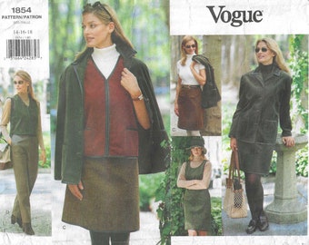 1990's Vogue Sewing Pattern 1854 with Loose Fitting Jacket with Collar, Vest, Tapered Pants and A-Line Jumper  Bust 36 - 38 - 40