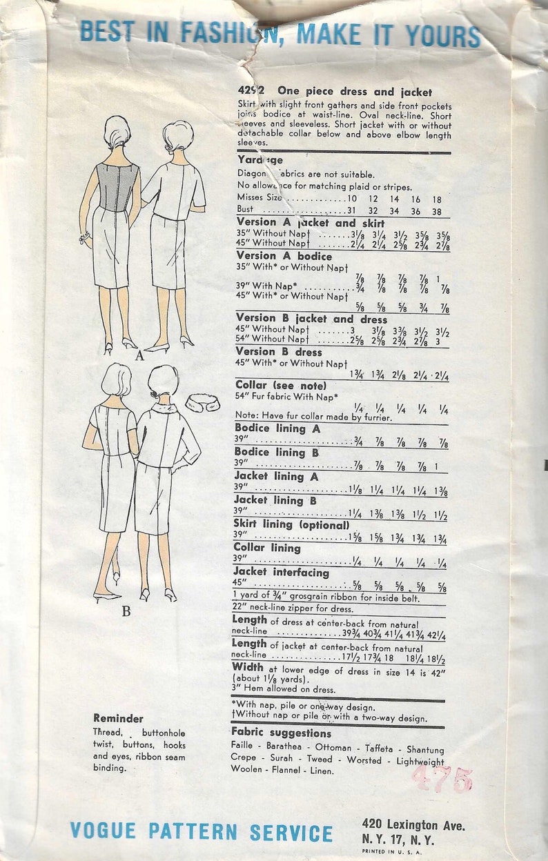 1960's Vogue 4292 Sewing Pattern Dress With Oval Neckline With Cutaway ...
