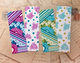 Watercolor flowers and polka dots bookmark set