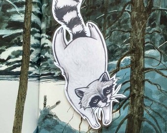 Watercolor Raccoon Bookmark, Illustrated Bookmark