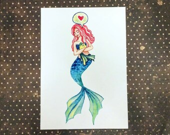 5x7 Art Print, Lovey Mermaid