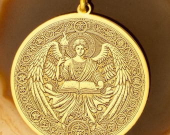 Collana in oro massiccio 14k dell'Arcangelo Uriel - Angelo della saggezza, della luce e dell'intuizione divina