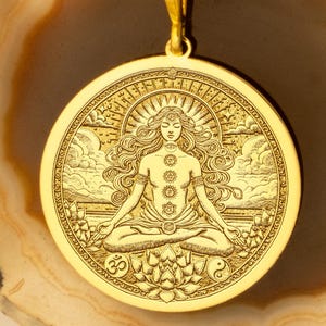 Gold Plated Chakra Necklace: 925 Sterling Silver Medallion Pendant